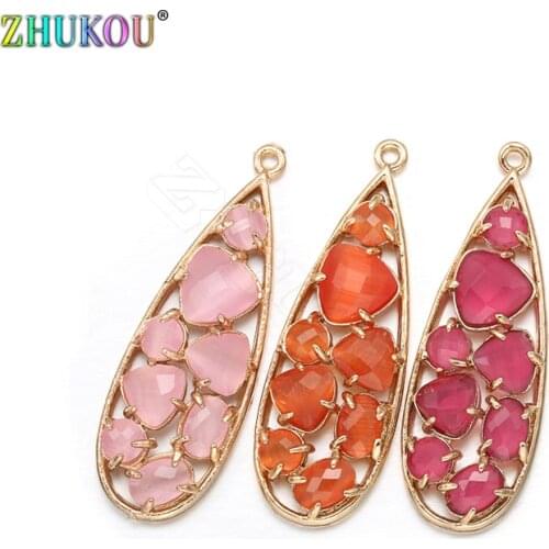 ZHUKOU 15x42mm Fashion Hollow women necklace earring pendants DIY handmade earring stone charms for Jewelry Accessories VD377A