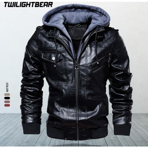 Brand Mens Leather Jacket Male Hooded Coat 4XL 5XL Streetwear Retro Casual Motorcycle PU Leather Jackets Men Clothing AYT14