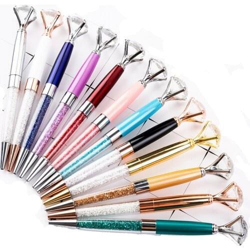 200 PCS Crystal Diamond Pens Bling Metal Ballpoint 1 mm Black Ink School Office Supplies Gift Pen for Wedding Wholesale K1