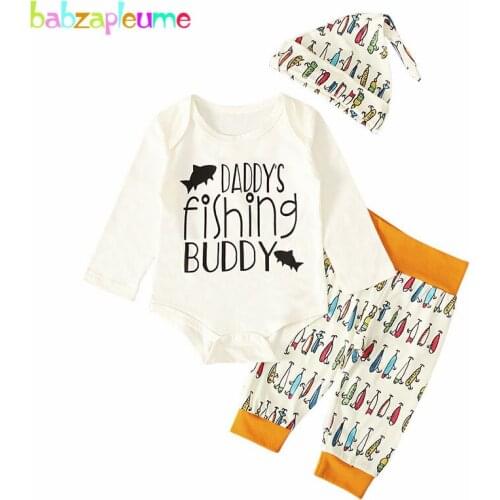 3PCS/Spring Clothes Baby Girl Boy Outfit Set Casual Long Sleeve Bodysuits+Cartoon Cute Print Pants+Hat Newborn Clothing BC1052-1