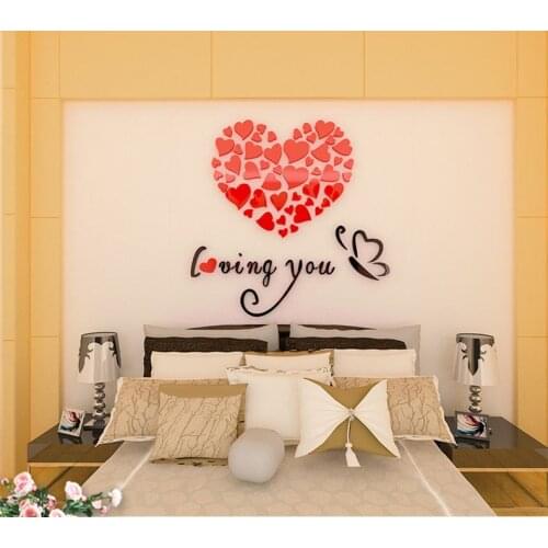 5 Size Colorful Multi-Pieces Love Heart Pattern 3D Acrylic Decoration Wall Sticker DIY Wall Poster Home Decor Bedroom Wallstick