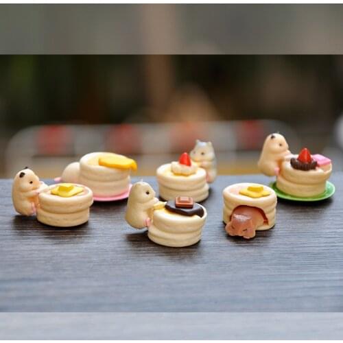 6pcs/set Mini Cartoon Hamster Figure Toys Mouse Eatting Desserts Animal Model Dolls Lovely Animal Decoration Model Dolls Cift