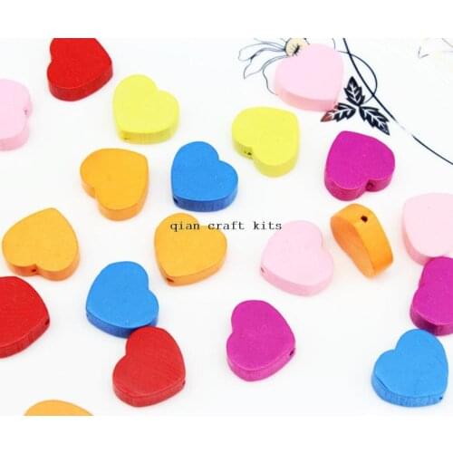 700pcs mix color 17mm Wood Heart Beads Macrame Hemp, colorful painted Wooden Beading craft kits