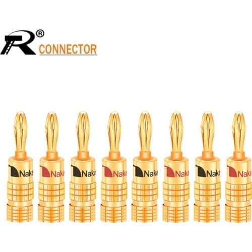 8pcs Brass 4mm Nakamichi Banana Plug for Video 24K Gold Plated Speaker Adapter Audio Connector Black Red