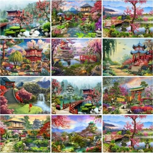 AZQSD Diamond Painting 5D Diy House Tree Full Square/round Drill Diamond Embroidery Landscape Mosaic Decorations Crafts