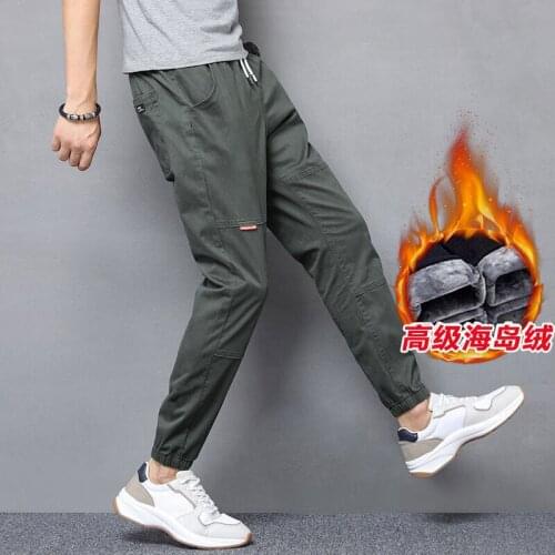 Mens Casual Pants Korean Streetwear Harem Pants Mens Clothing Baggy Pants Winter Velvet Thick Long Pants Men Cargo Trousers