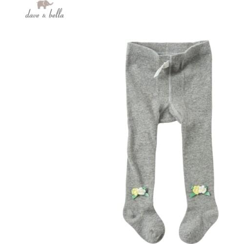 DBJ16969-2 dave bella spring infant baby girls lolita floral appliques leggings children fashion leggings