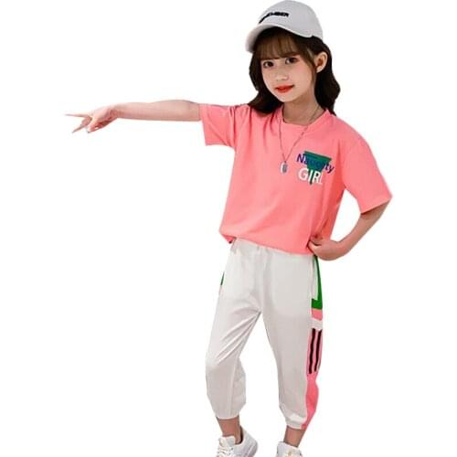 Kids girls summer short sleeve sports suit childrens clothes set for girl leisure clothing tracksuits 5 6 7 8 9 10 11 12 years