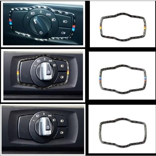 For bmw E90 E92 3 Series Carbon Fiber Car Headlamp Switch Trim Refit Sticker Switch Frame Decor Stickers Car styling accessories