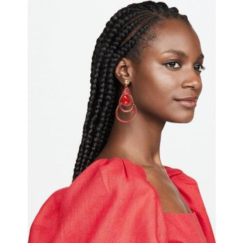 Dvacaman Red Crystal Earrings for Women Bohemian Ethnic Long Drop Earrings Handmade Woven Statement Earrings Wholesale Jewelry