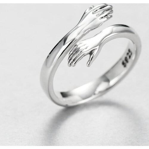 Luxury Brand Silver Color Warmly Embraced Open Ring For Women Cute Lovers Hug Adjustable Rings Party Wedding Jewelry A924