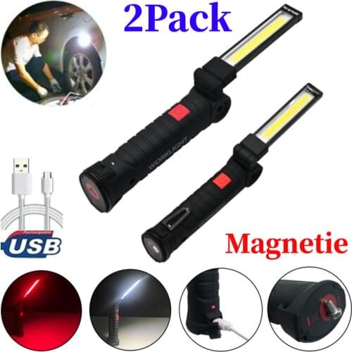 5 Mode COB Flashlight Torch Usb Rechargeable Magnet Work Light Magnetic Hanging Hook Lamp for Outdoor Camping