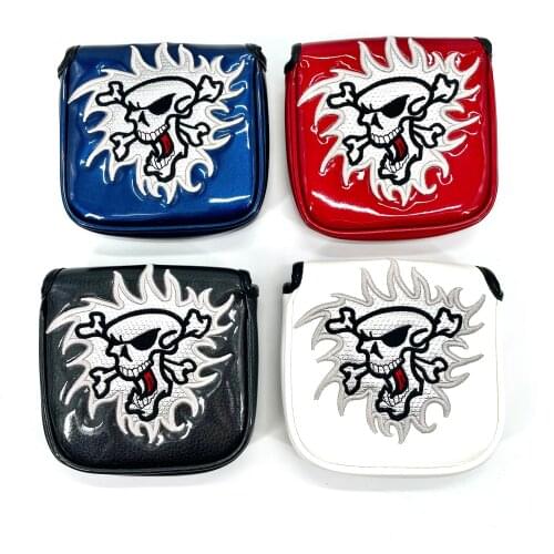 Golf Putter Headcover Skull Pattern Square Mallet Putter Headcovers Golf Club Head Cover Embroidery crystal PU Leather Magnetic