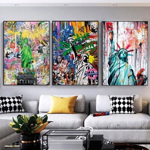 Graffiti Statue Of Liberty Lights Up Street Art Canvas Print Painting Abstract Wall Picture Living Room Home Decoration Poster