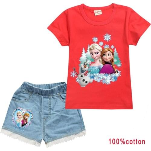 Summer elsa Bots Clothing Sets Fashion Sports Clothes Childrens Casual Short T Shirt Baby Kids T-Shirts Boy Jeans 100%Cotto