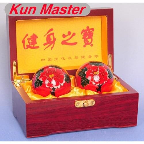 2Pcs Chinese Cloisonne Exercise Stress Ball Hand Wrist Baoding Ball Health Exercise Therapy Hand Massage Ball Peonies Pattern