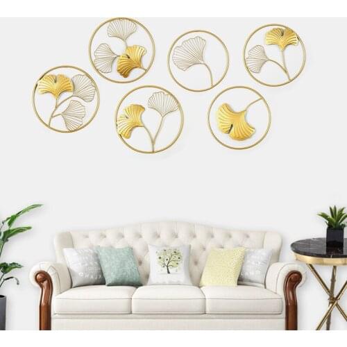 European style home wall decoration sofa background wall decoration living room entrance wrought iron ginkgo leaf pendant