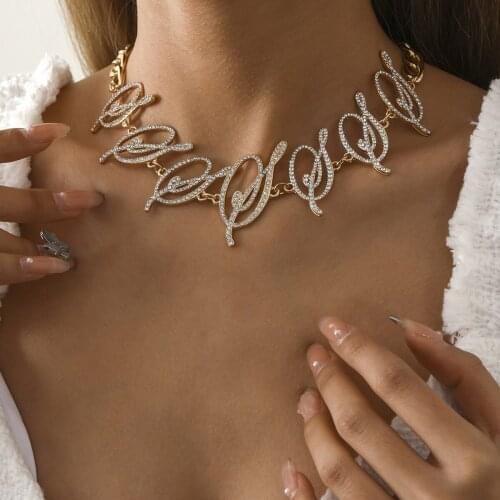 New Exaggerated Punk Geometry Diamond Letter Necklace Female Hip Hop Ins Three-dimensional Hollow Clavicle Chain Wedding Jewelry