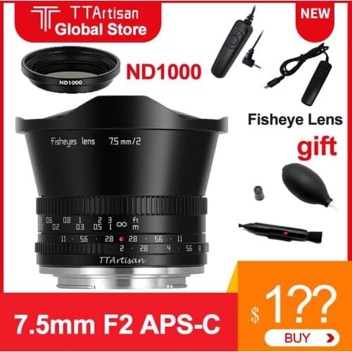 TTArtisan 7.5mm F2 Fisheye Lens for Fujifilm X SONY E Camera APS-C Camera Lens For A6500 A6600 NEX-5 NEX-7 XS10 X-T30 X-PR03