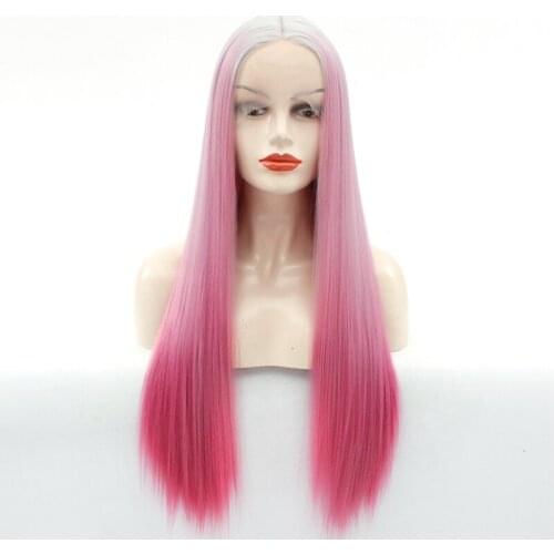 Halloween Party Cosplay Wig Long White Gradient to Dark Pink Comic Costume Wig rose Red Lace Front Soft Hair Heat Resistant Wigs