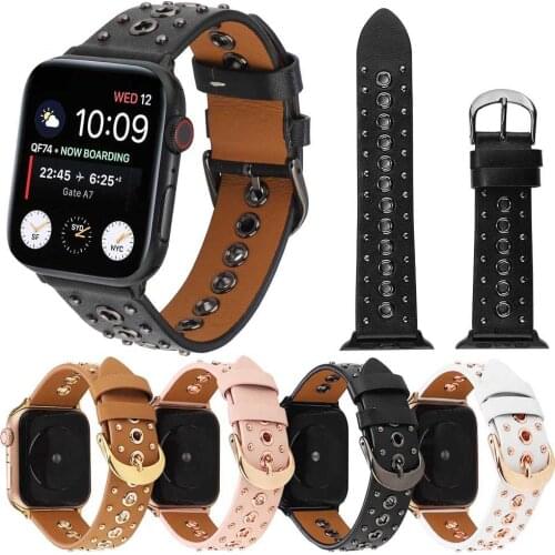 Multiple Rows Rivet Leather Strap for Apple Watch SE Band Series 6 5 4 3 Punk Style Bracelet for iWatch 40mm 44mm 38mm 42mm Belt