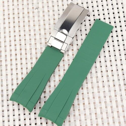 20mm Soft Black Green Blue Curved End Nature Rubber Watchband For Role strap RX Daytona Submariner GMT explorer 2 Bracelet
