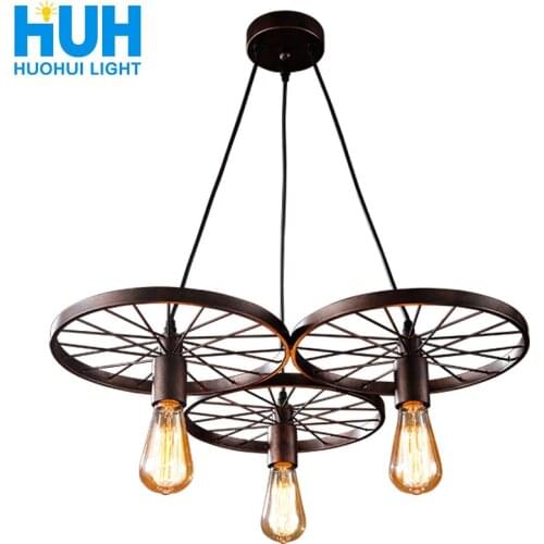 Retro industrial wind wrought iron loft bar led light wheel nostalgic personality creative bar cafe wheel chandelier