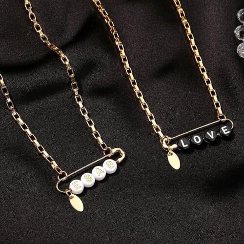 Letter Love Babe Beads Pin Pendant Necklace Alloy Clavicle Chain Necklace for Women Punk Goth Collar Collier Neck Jewelry Gift