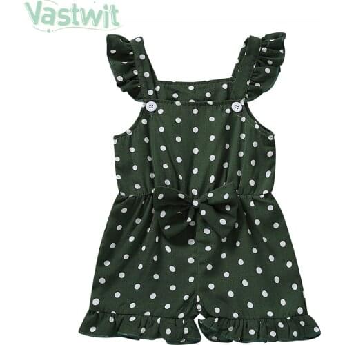 Chiffon Newborn Baby Girl Clothes Polka Dot Print Romper Ruffle Square Neck Jumpsuit Playsuit Sunsuit Baby Summer Clothing 0-24M