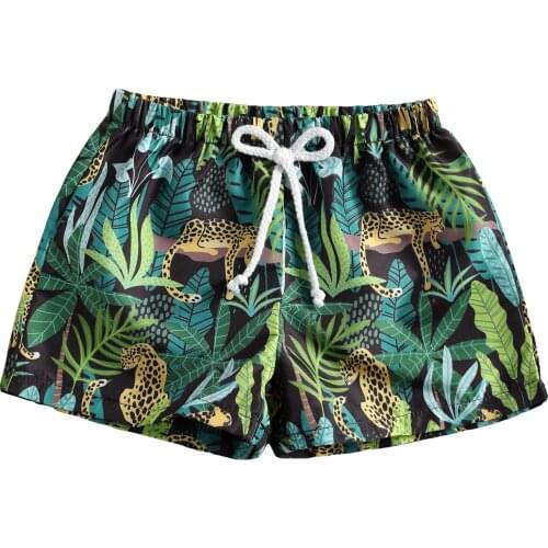 2021 Boys Cartoon Animal Printed Short Pants, Vacation Style Printing Elastic Shorts with Waist Inner Drawstring for Summer