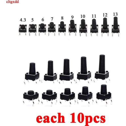 10Models 6*6 Micro Tact Switch Tactile Push Button Switch Kit Height: 4.3 5 6 7 8 9 10 11 12 13MM DIP 4P 6x6 Key For Arduino