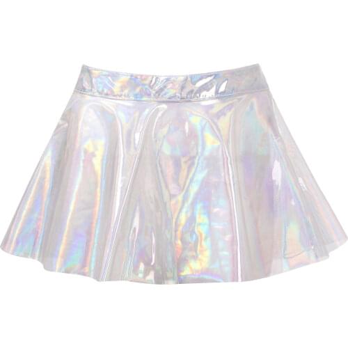 A-line Miniskirt Stylish Fairy Grunge Women Glossy Shiny Transparent Flare Skirt High Street Sexy Club Rave Outfit Can Stacked
