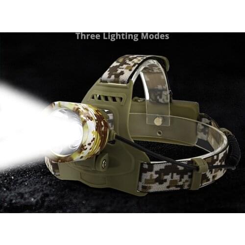 Waterproof LED Headlamp Powerful T6 Camouflage Headlight 3 Modes Rechargeable Camping Hiking Fishing Light Using 18650 Battery