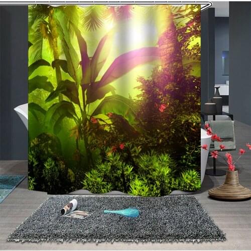 Custom Made Shower Curtain Bathroom Curtain Partition 1.5 x 1.8m 1.8 x 1.8m 1.8 x 2m Banana Leaf Green