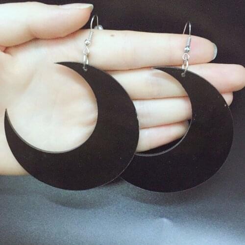 Punk Trendy exaggerate big black moon crescent earring drop bright silver plated acrylic Hyperbole Large Earrings for Women