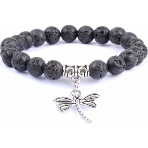 2018 Fashion Woman Bracelets Classic Charm Dragonfly Natural Black White Stone Bead Men Bracelet Jewelry Gifts Pulseira Femme