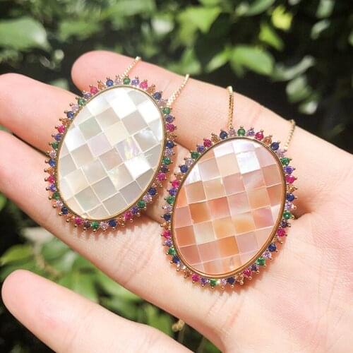 2019 Hot 2 Colors Round Seashell Necklace White And Multicolor AAA Cubic Zirconia Fashion Necklaces For women jewelry statement