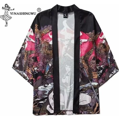 Women Men Kimonos Beauty Japan Style Samurai Clothing Japanese Blouse Yukata Haori Asian Print Cardigan Costume Summer Beach Top