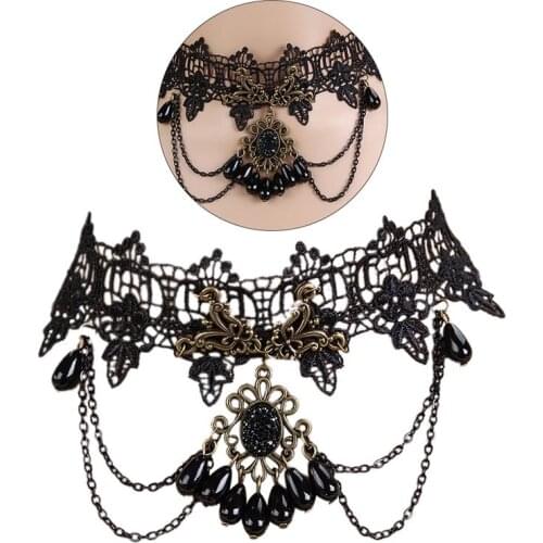 2020 Fashion Black Lace Choker Necklace Fashion Halloween Jewelry Red Rose Necklace for Women Gifts Collar Choker Necklace