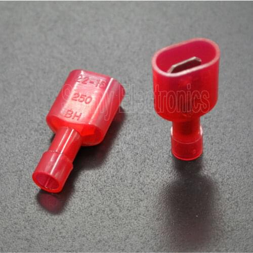 22-18 GAUGE FULLY INSULATED 1/4" MALE SPADE CRIMP CONNECTOR TERMINAL (QTY 100)