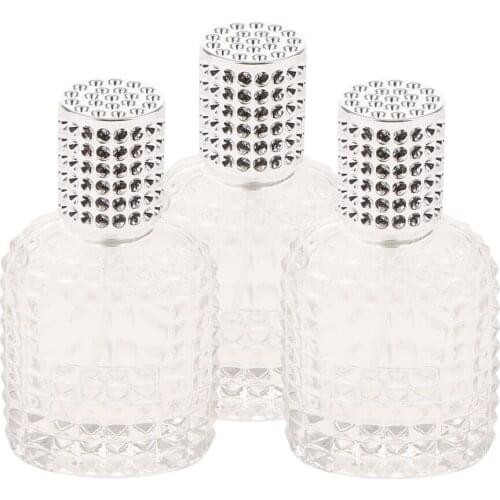3pcs Empty Refillable Glass Perfume Sprayable Essential Aroma Oil Bottle Travel Size Silver 50ml