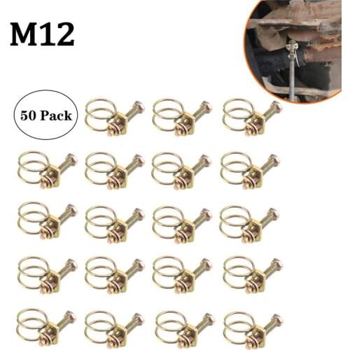 50PCS Universal M12 Double Wire Hose Clamp Pipe Clip Screw Bolt Tight Fitting Classic Type Adjustable Double Wire Hose Clamps