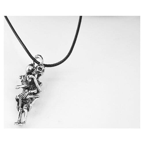 6pcs New 2016 Men Infinity Tibet Silver Black Skull Pendant Chain Necklace/love To die together/free shipping