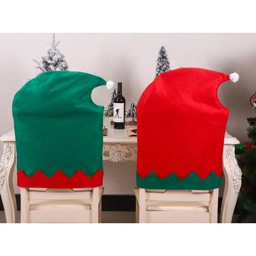 63*47cm Green Red Cartoon Elf Cap Christmas Chair Cover Kitchen Table Chair Covers Xmas Happy New Year Home Hotel Party Decor