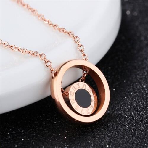 Hot Luxury Stainless Steel Rose Gold Black Color Circles Shape Pendant Necklace Charm Chain Necklaces Jewelry Gift for Women