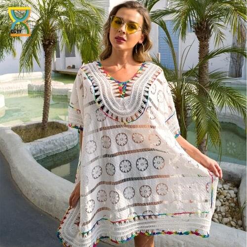 CGYY 2021 New Arrivals Crochet White Kniting Beach Cover Up Dress Tunic High Quality Bikinis Swimwear Sexy Robe Plage Beachwear