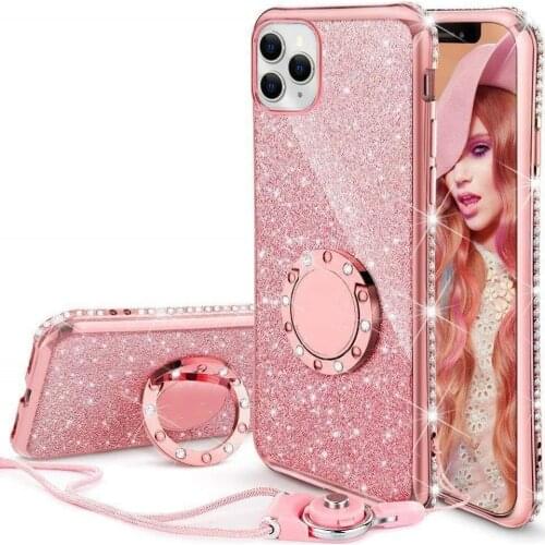 Diamond Case for iPhone 11 Pro Max XS Max XR X Cover Crystal Glitter Bling Ring Kickstand For iPhone 12 7 8 Plus X Bumper Case