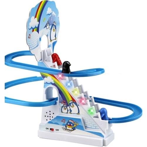 Kids Funny Penguin Climbing Stairs Toys for Children Parent-Child Interaction Puzzle Penguin Slide Electric Railcar with Music