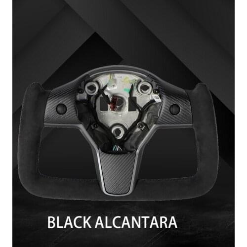 For Tesla Model Y Model 3 2017 2018 2019 2020 2021 Pilot Shape Yoke Steering Wheel Carbon Fiber Leather Unique Shape