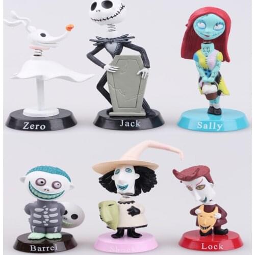6pcs/lot Cosplay Nightmare Before Christmas Figure Lock Sally Zero Barrel Shock Jack PVC Action Figures Model Toys